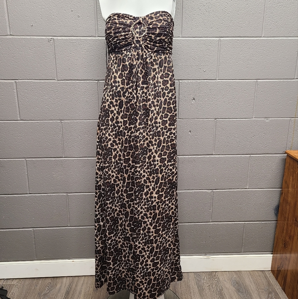 Womens streetwear society leopard print sleeveless long dress